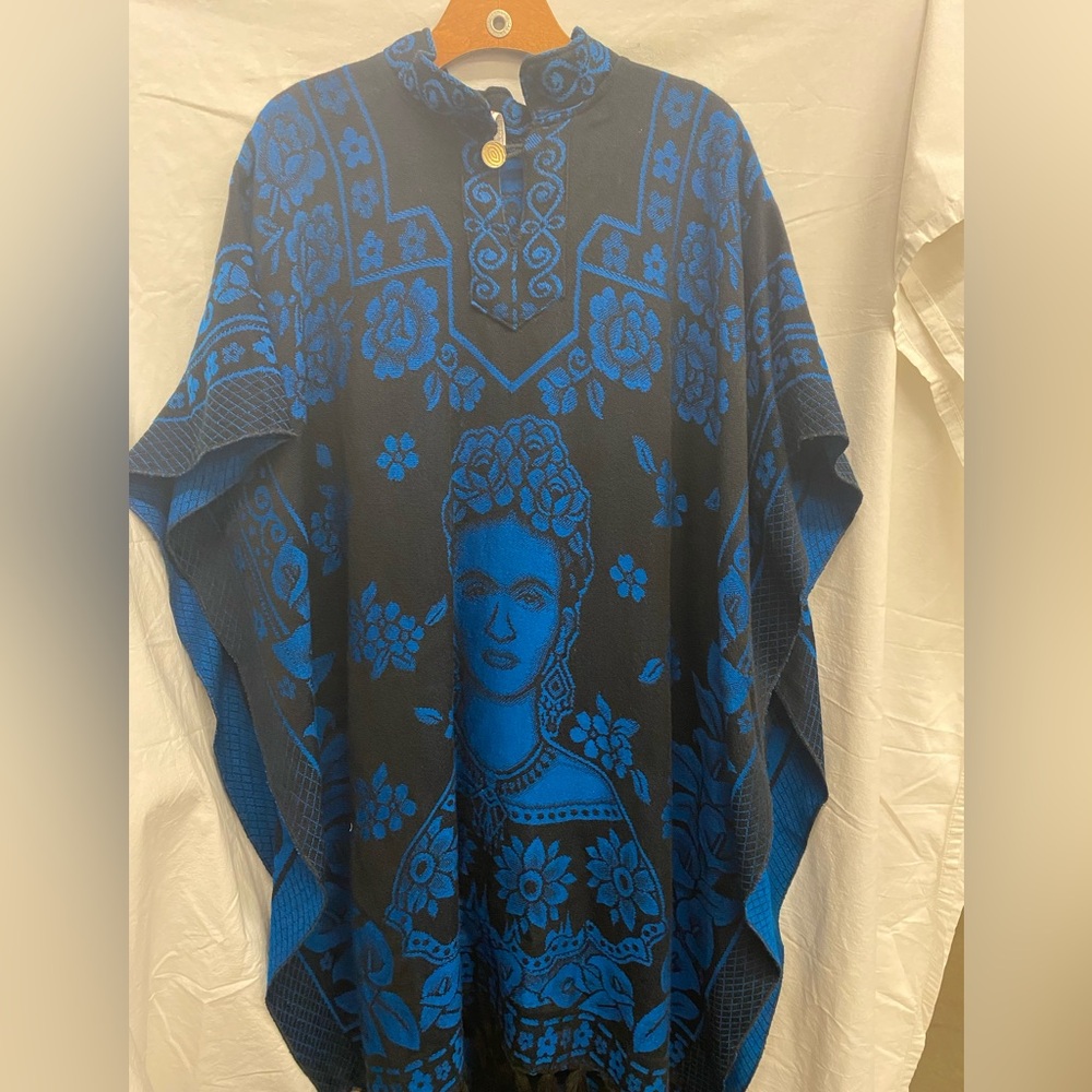 Artisan Blue and Black Frida Kahlo Poncho